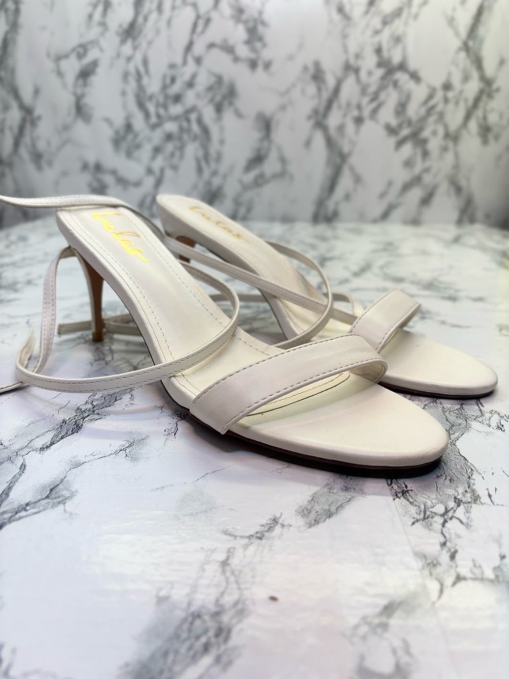 Lulu's White Strappy Stiletto Sandals ankle wrap Buckle Size 11